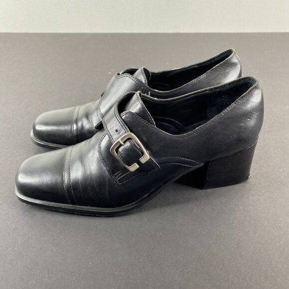 Etienne Aigner Black Buckle Block Heel Y2K Booties Shoes 6M - Picture 5 of 8